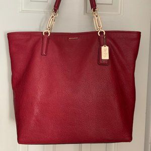 COACH red leather tote bag